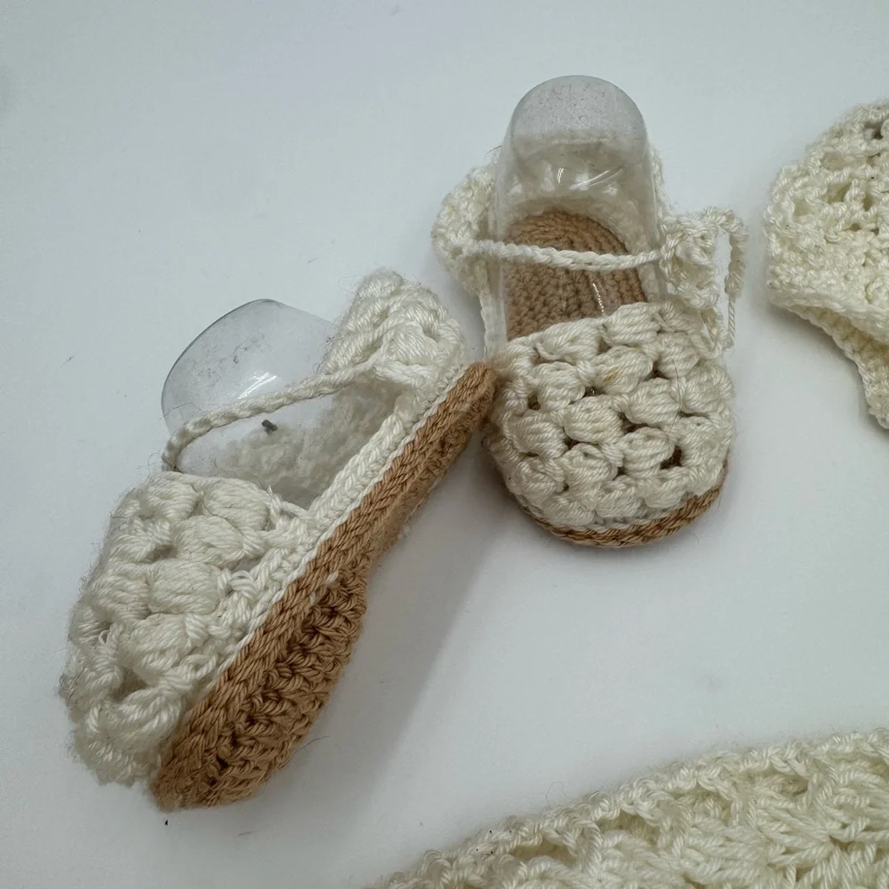 Cream Crochet Baby Dress with Shoes